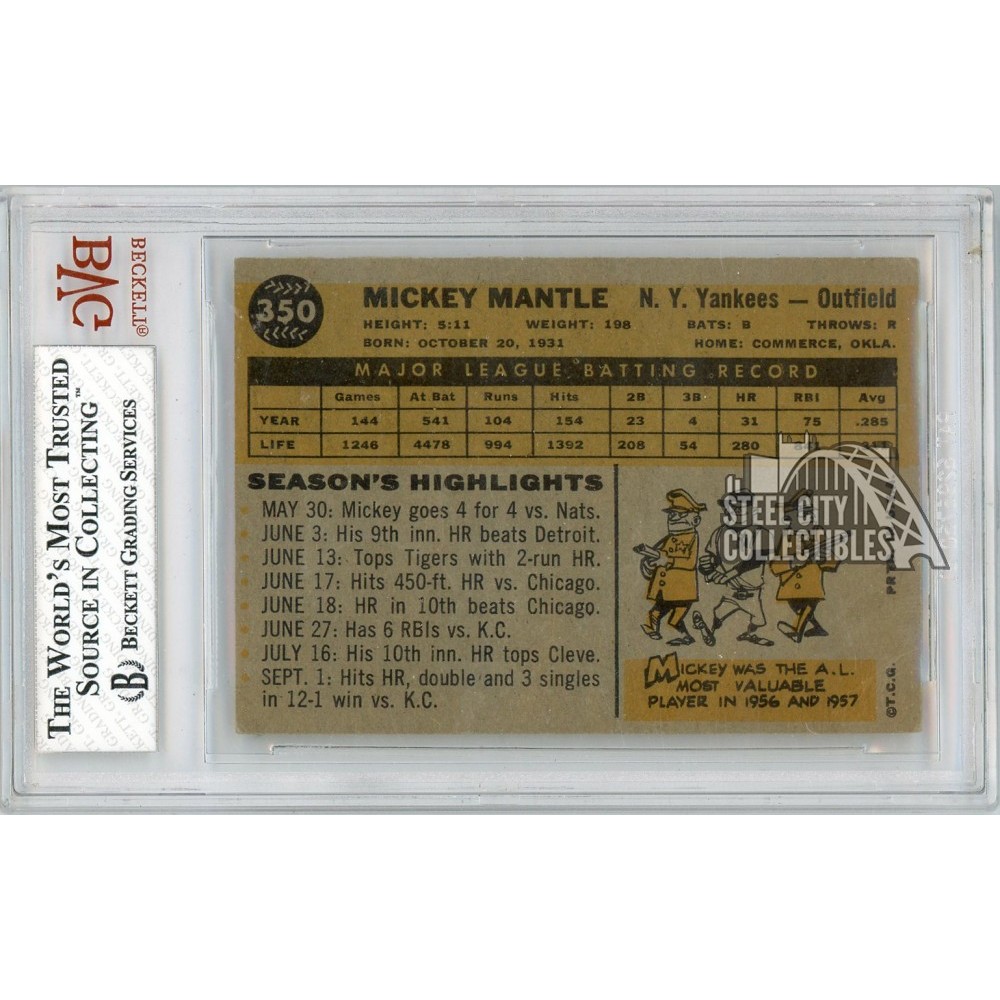 Mickey Mantle 1960 Topps Baseball Card #350 BVG 5 | Steel City