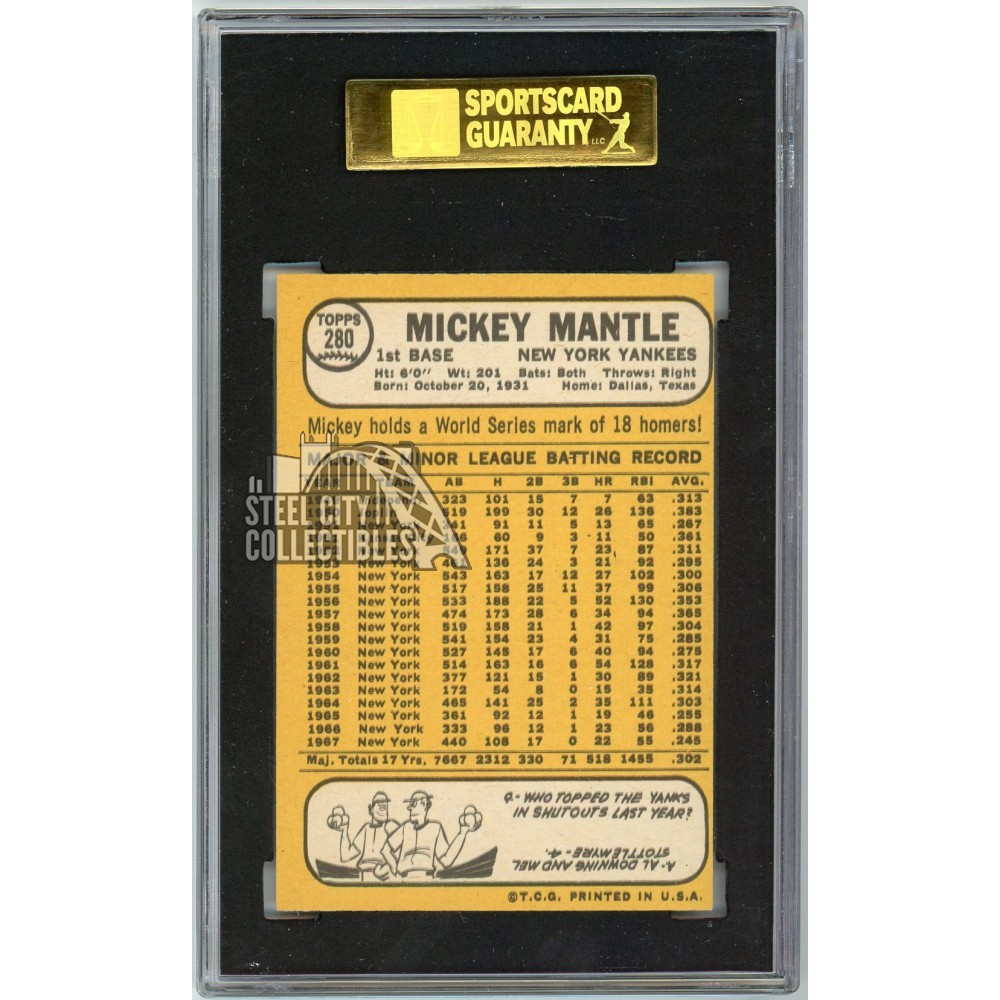 Mickey Mantle 1968 Topps Baseball Card #280 SGC 7 | Steel City