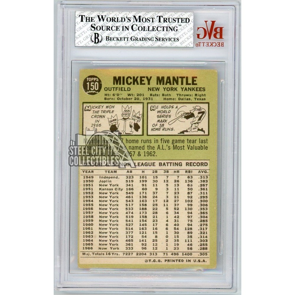 mickey mantle rare baseball cards Mickey Mantle 1967 Topps Baseball Card #150 BVG 4.5
