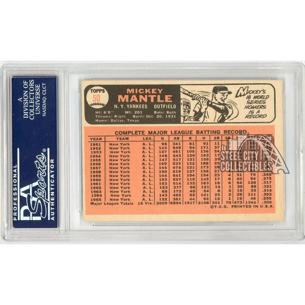 ミッキーマントル　Mickey Mantle Topps　美品 1966 Topps Mickey Mantle #50 New York Yankees PSA 4 VG-EX HOF