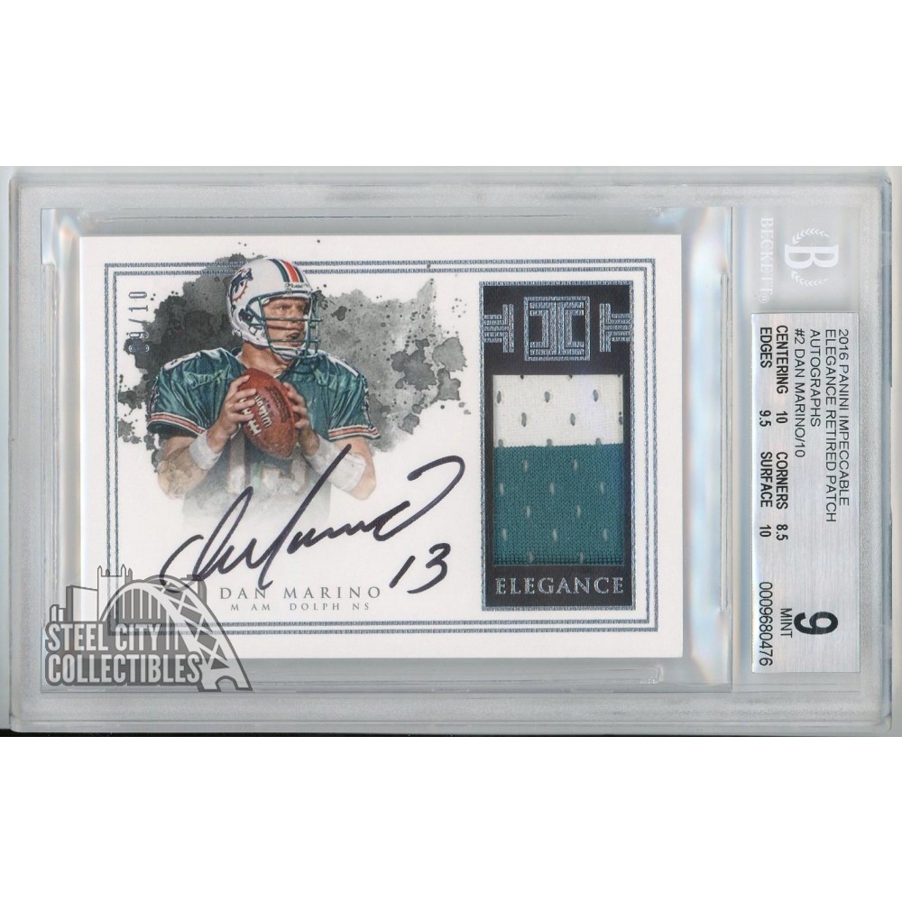 Dan Marino 2016 Panini Impeccable Elegance Patch Auto Card 01/10 BGS 9 ...