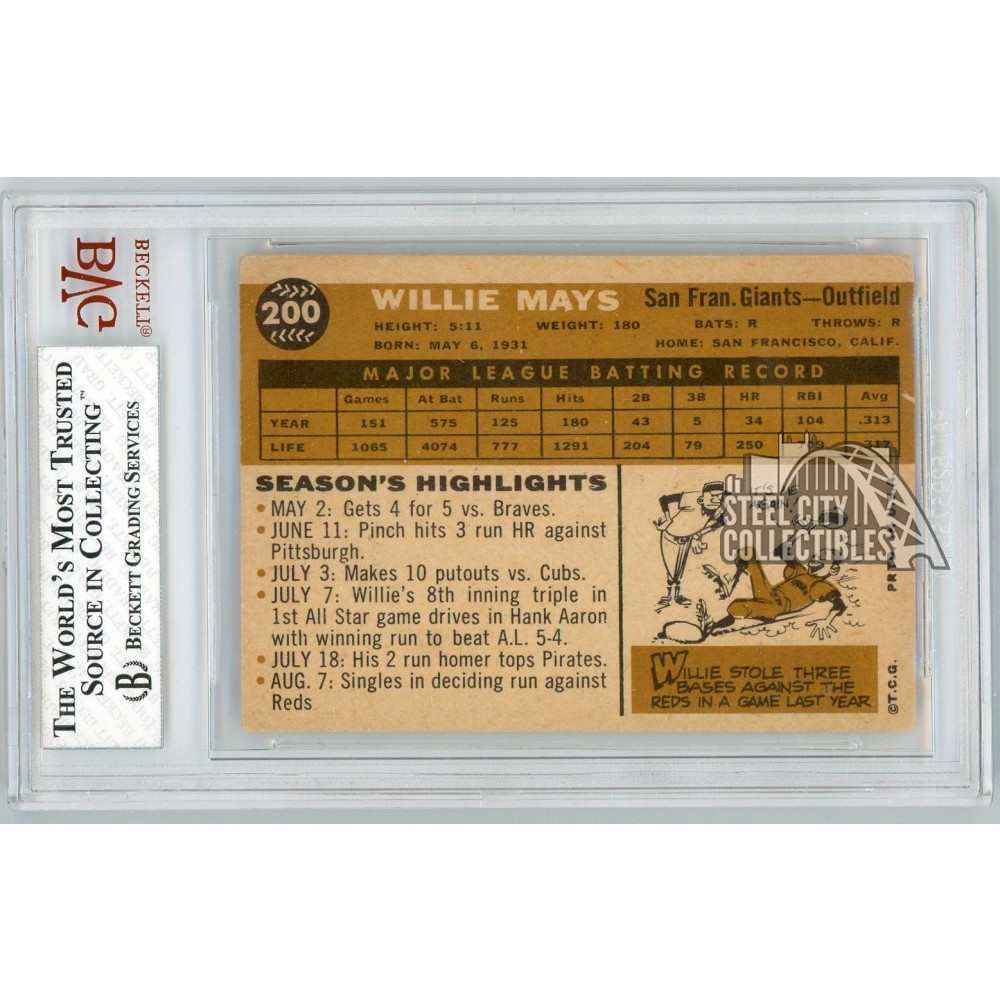 Willie Mays 1960 Topps Baseball Card #200 BVG 4 | Steel City