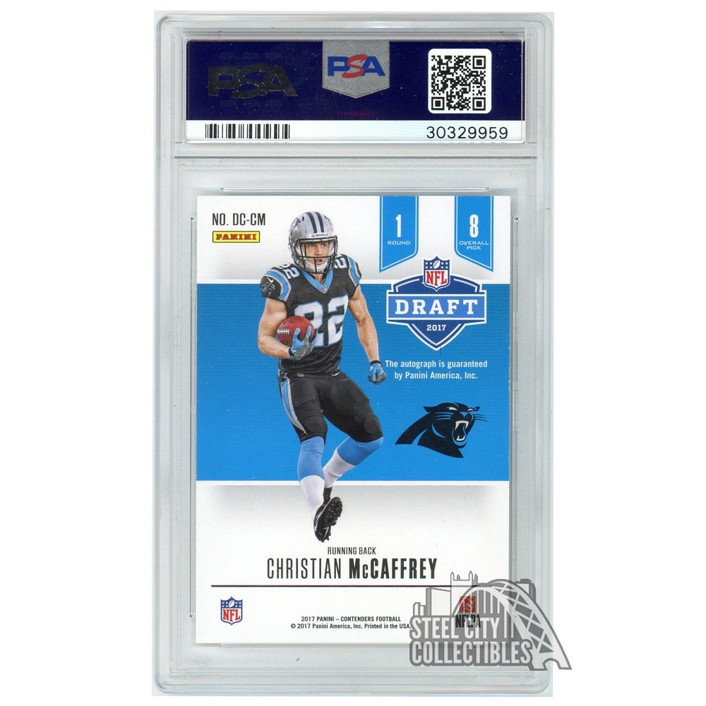 Christian McCaffrey 2017 Panini Contenders Draft Class Rookie Autograph Card  #DC-CM 39/49 PSA 10 Steel City Collectibles