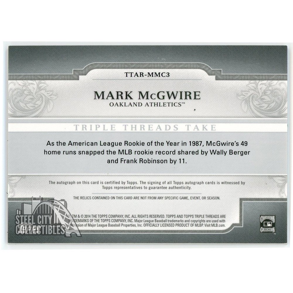 Mark McGwire 2014 Topps Triple Threads Relic Autograph Card