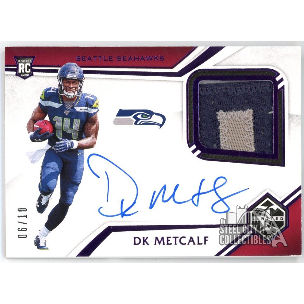 DK Metcalf 2019 Panini Limited Purple Rookie Patch Autograph Card