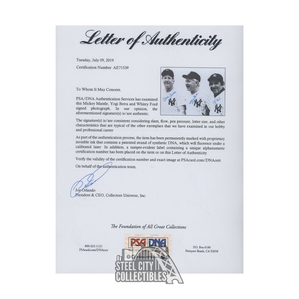 Mickey Mantle, Whitey Ford, Yogi Berra Autographed New York