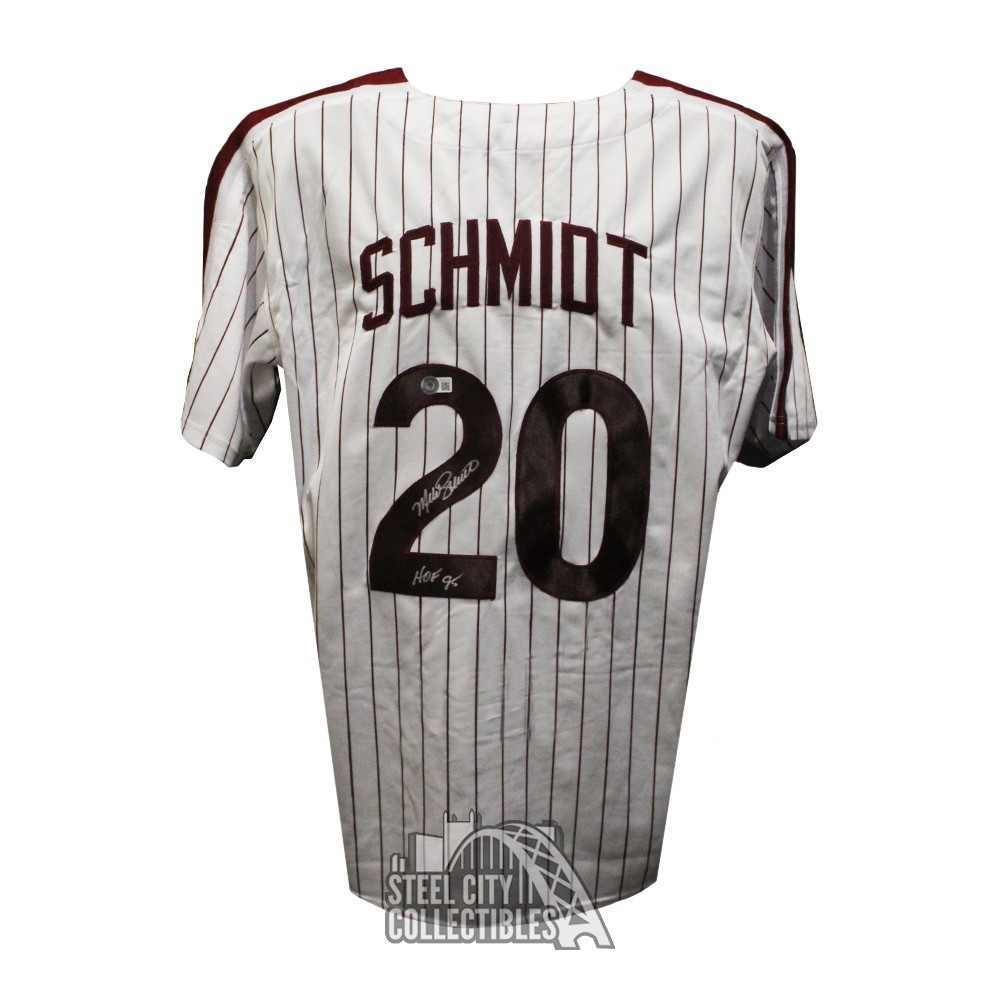 Mike Schmidt Autographed Philadelphia Custom Pinstripe HOF 95 Baseball  Jersey - BAS