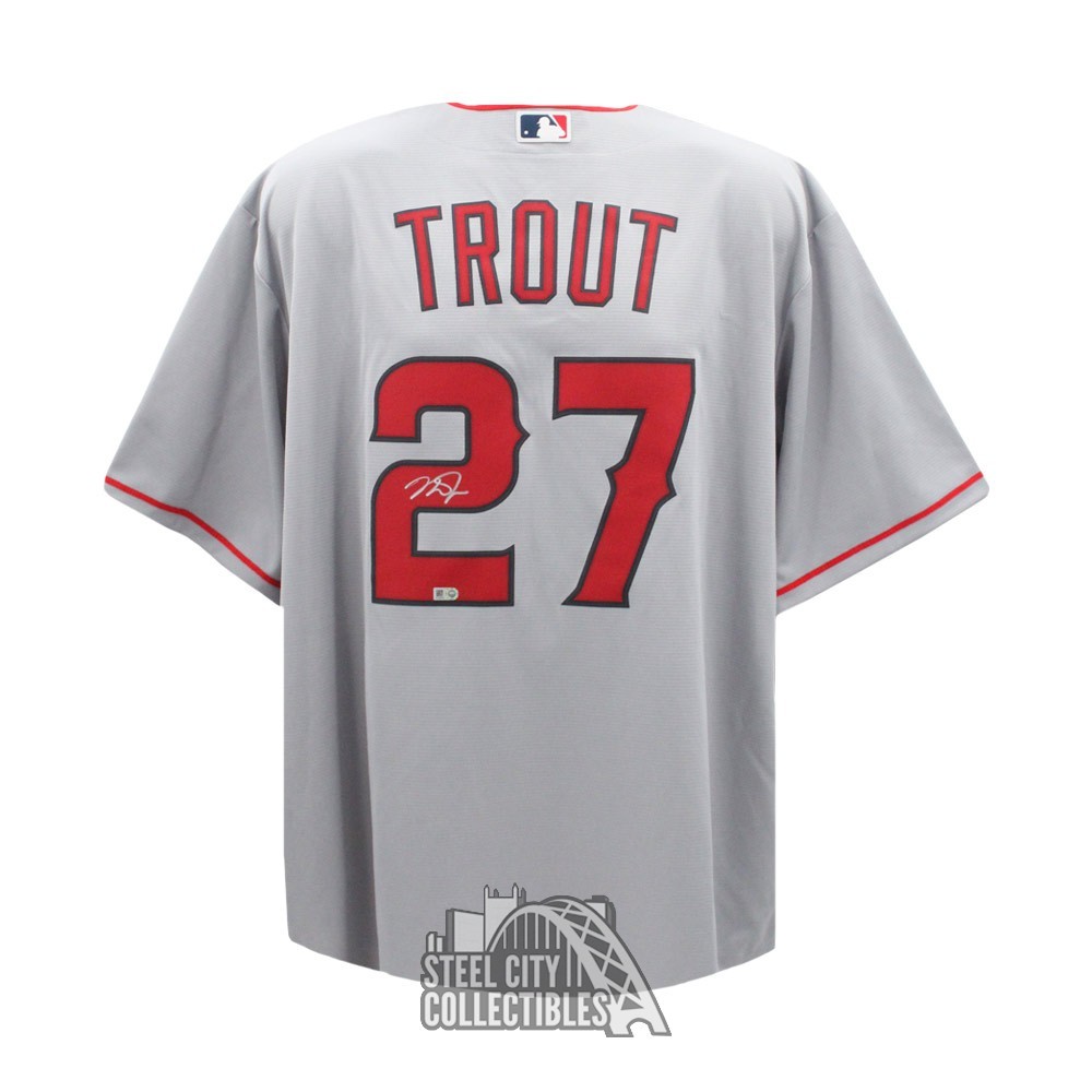 Mike Trout Autographed Los Angeles Nike Gray Baseball Jersey - | Steel City Collectibles