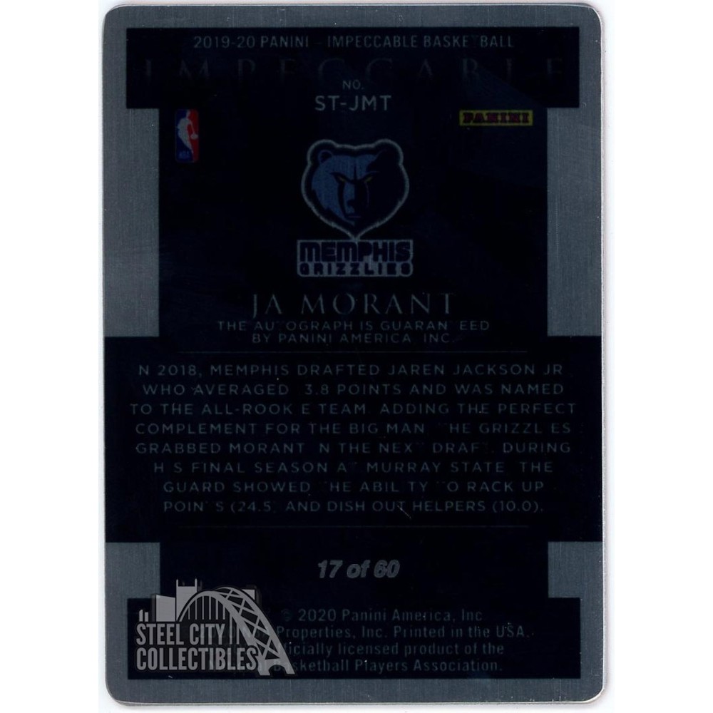 Ja Morant 2019-20 Panini Impeccable Stainless Stars Red Rookie