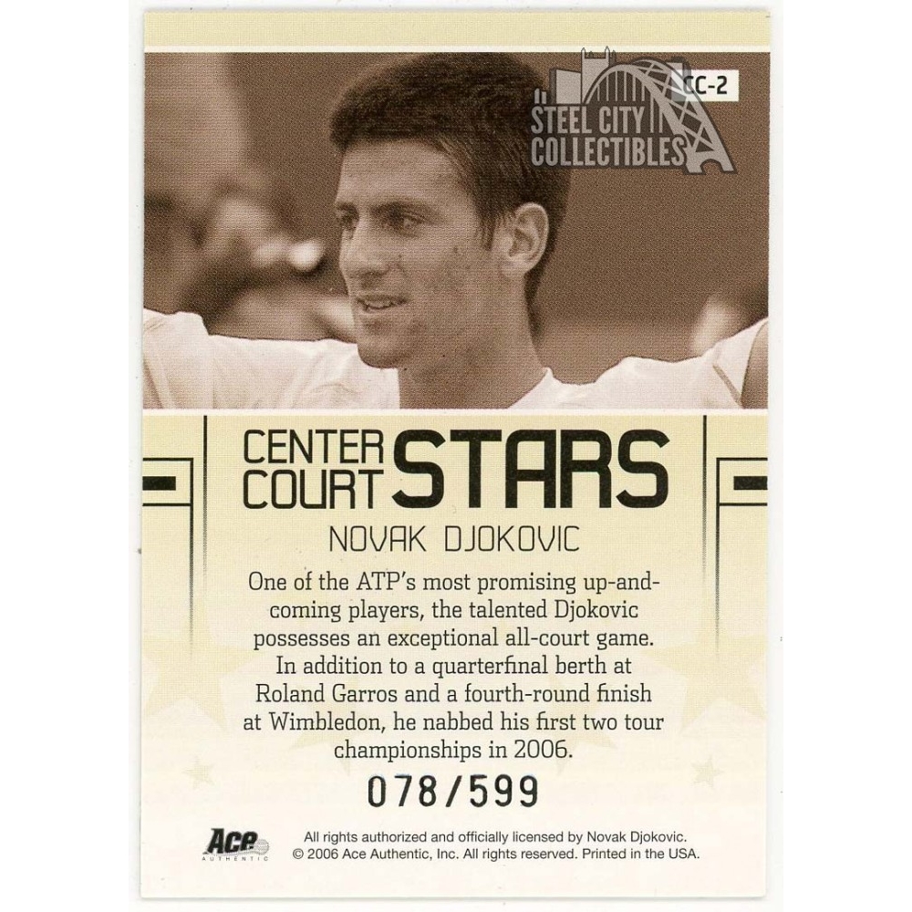 Novak Djokovic 2006 Ace Authentic Center Court Stars Rookie Card