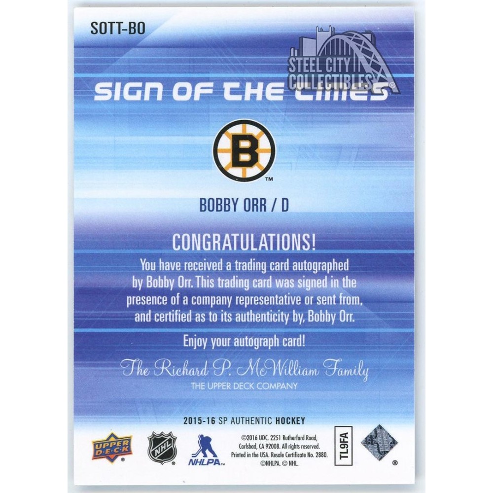Bobby Orr 2015-16 Upper Deck SP Authentic Sign Of The Times