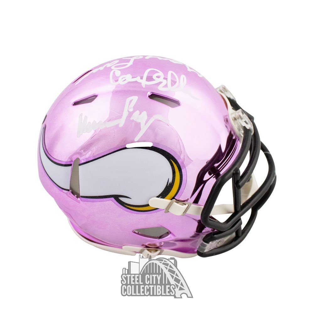 Purple People Eaters Autographed Vikings Chrome Mini Football Helmet JSA COA