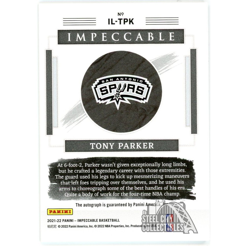 Tony Parker 2021-22 Panini Impeccable Illustrious Ink Auto Card