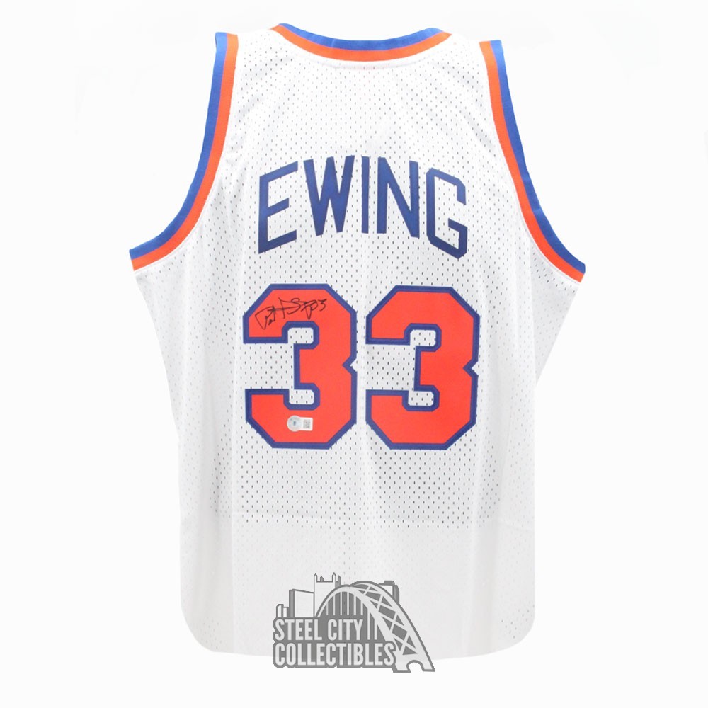 Patrick Ewing Autographed New York Mitchell & Ness White Basketball Jersey  (XL) - BAS