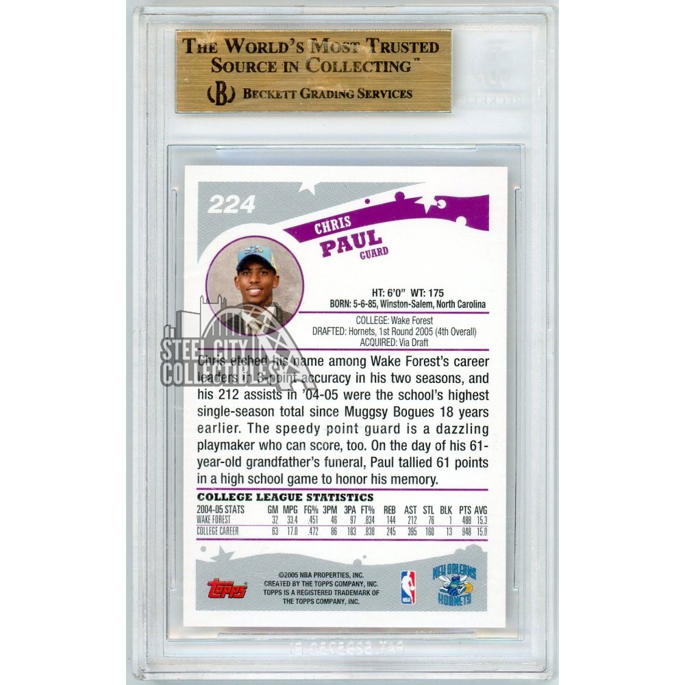 Chris Paul 2005-06 Topps Basketball Rookie Card #224 BGS 9.5
