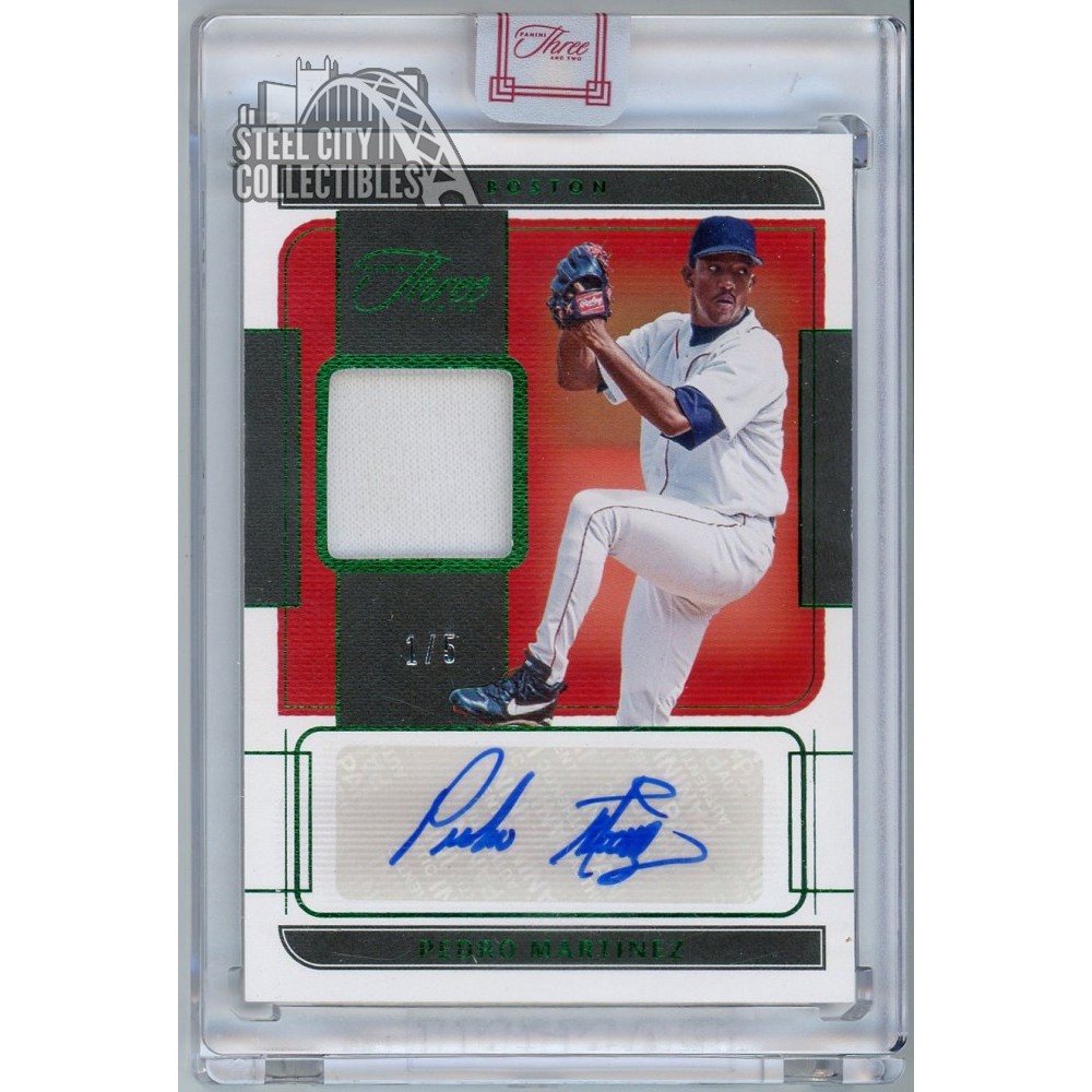 Pedro Martinez 2022 Panini Three & Two Patch Green Autograph Card
