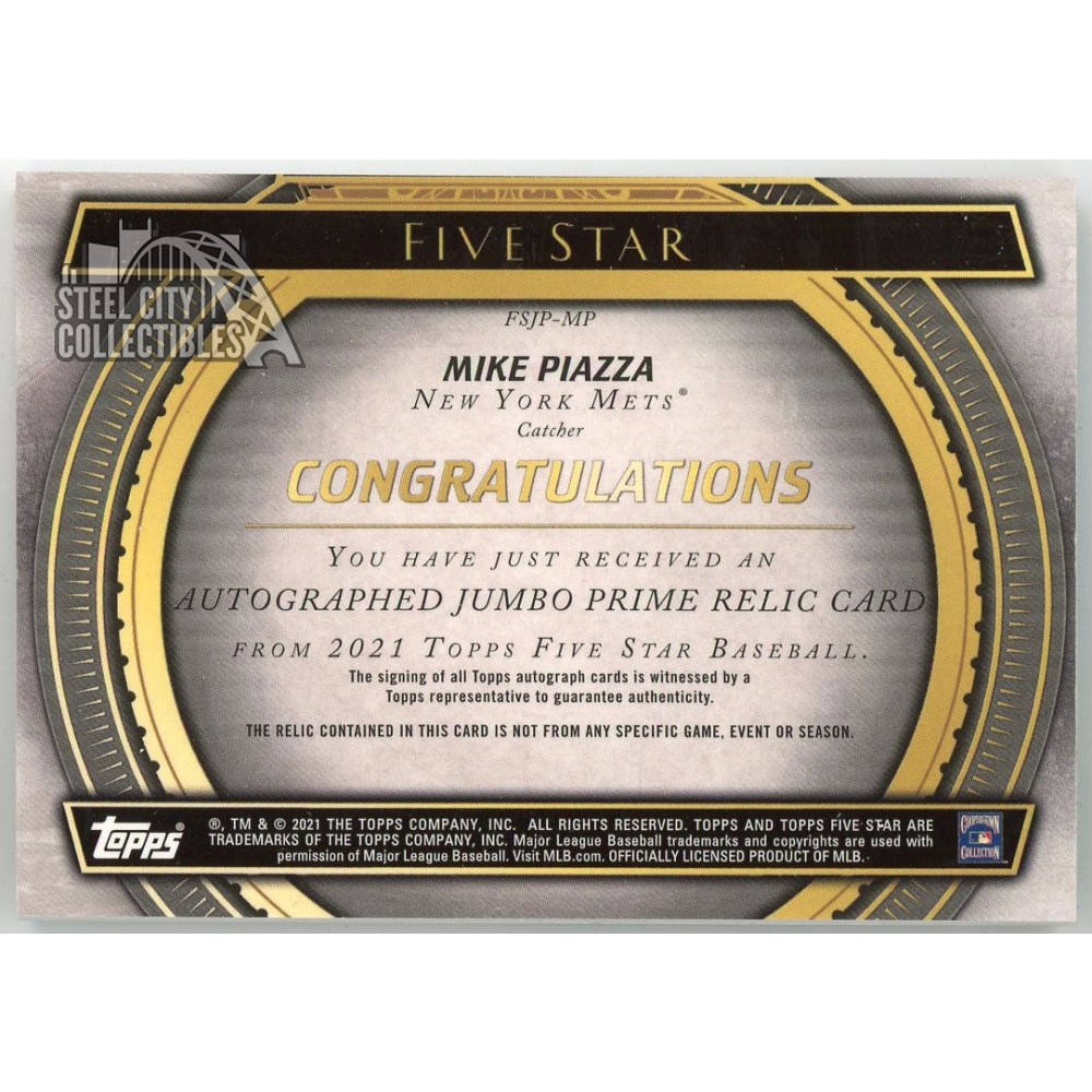 Mike Piazza 2021 Topps Five Star Jumbo Patch Autograph Card #FSJP