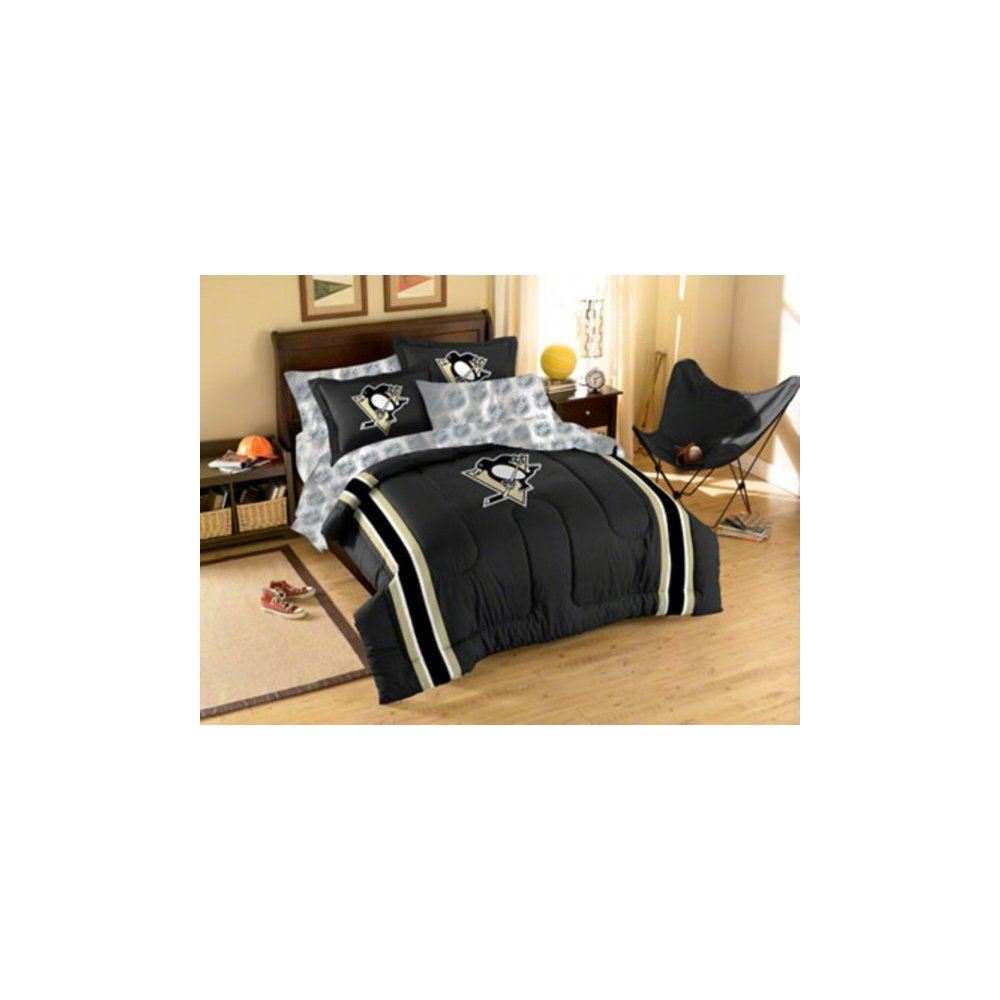 Pittsburgh Penguins Nhl Applique Full Size 7 Piece Bedding Set