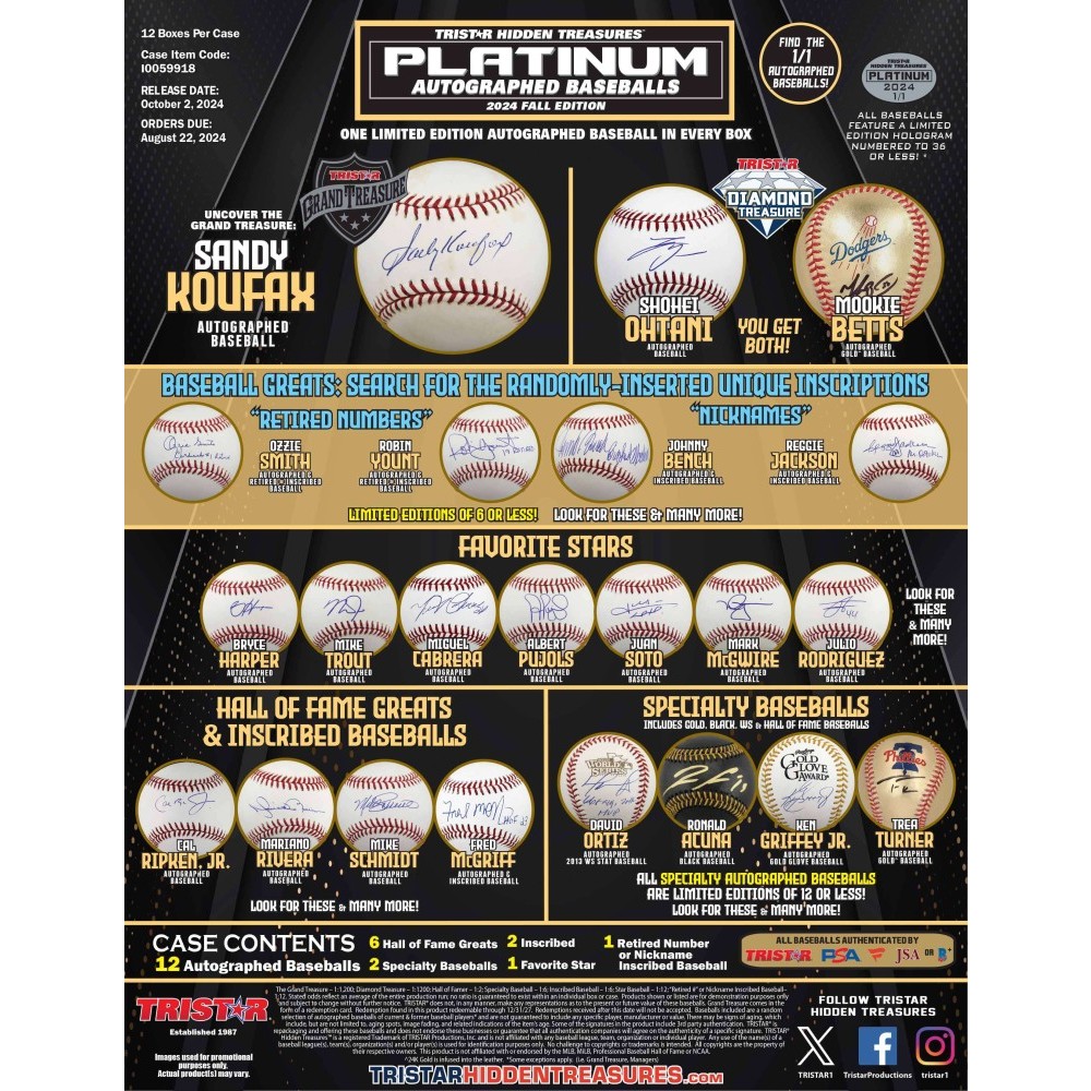 2024 Tristar Hidden Treasures Autographed Baseball Platinum Fall