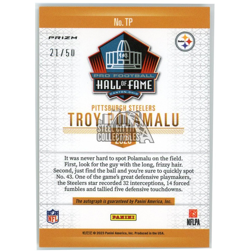 Troy Polamalu 2023 Panini Hall Of Fame Silver Prizm Auto Card #TP