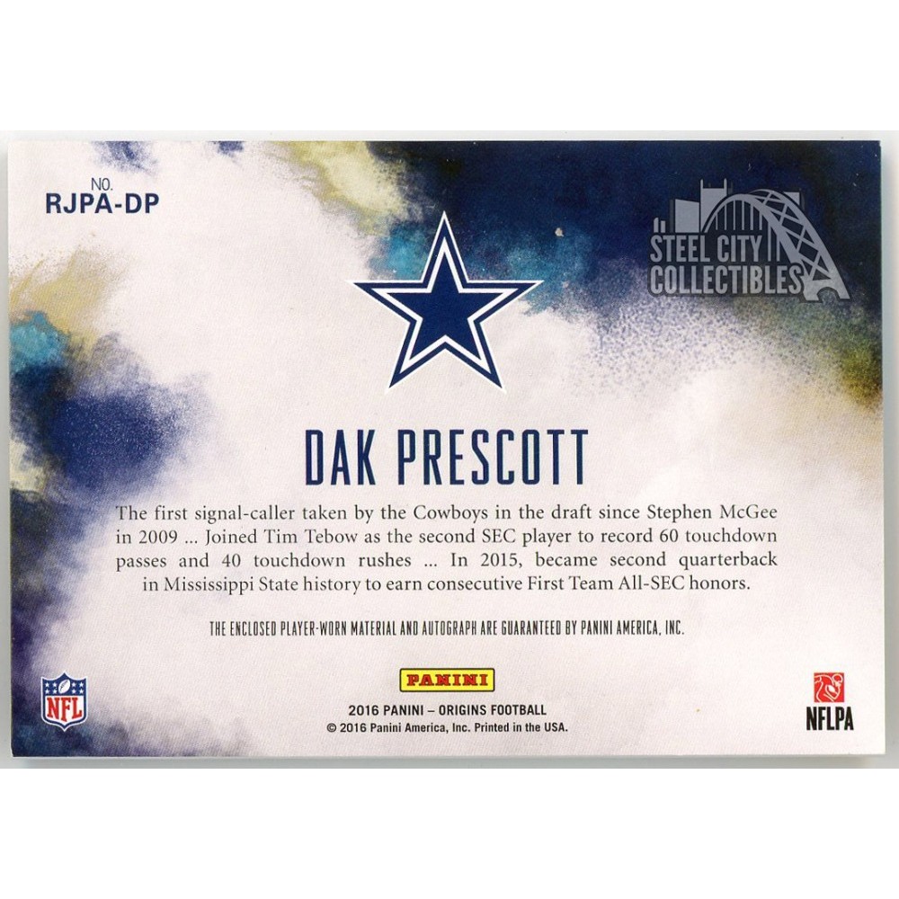 Dak Prescott 2016 Panini Origins Gold Rookie Patch Autograph Card
