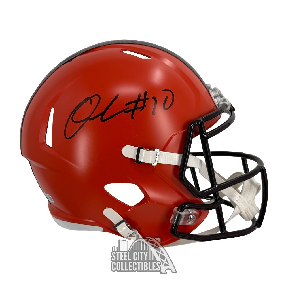 cleveland browns replica football helmet Alpha Dog Alternate Dark Matte Brown 2025 On-Field Riddell Speed Full Size Based on one of the most popular on Bernie Kosar Autographed Cleveland Browns