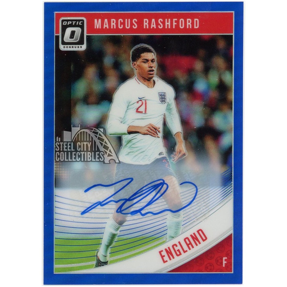 Marcus Rashford 2018-19 Panini Donruss Optic Blue Autograph Card