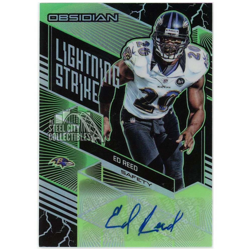 Ed Reed 2018 Panini Obsidian Lightning Strike Green Etch Autograph Card ...