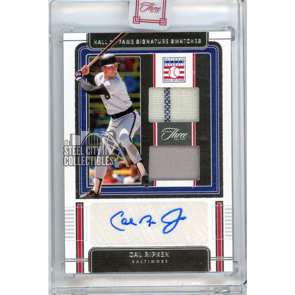 Cal Ripken Jr 2022 Panini Three & Two HOF Dual Jersey Autograph