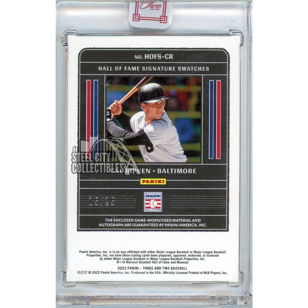Cal Ripken Jr 2022 Panini Three & Two HOF Dual Jersey Autograph