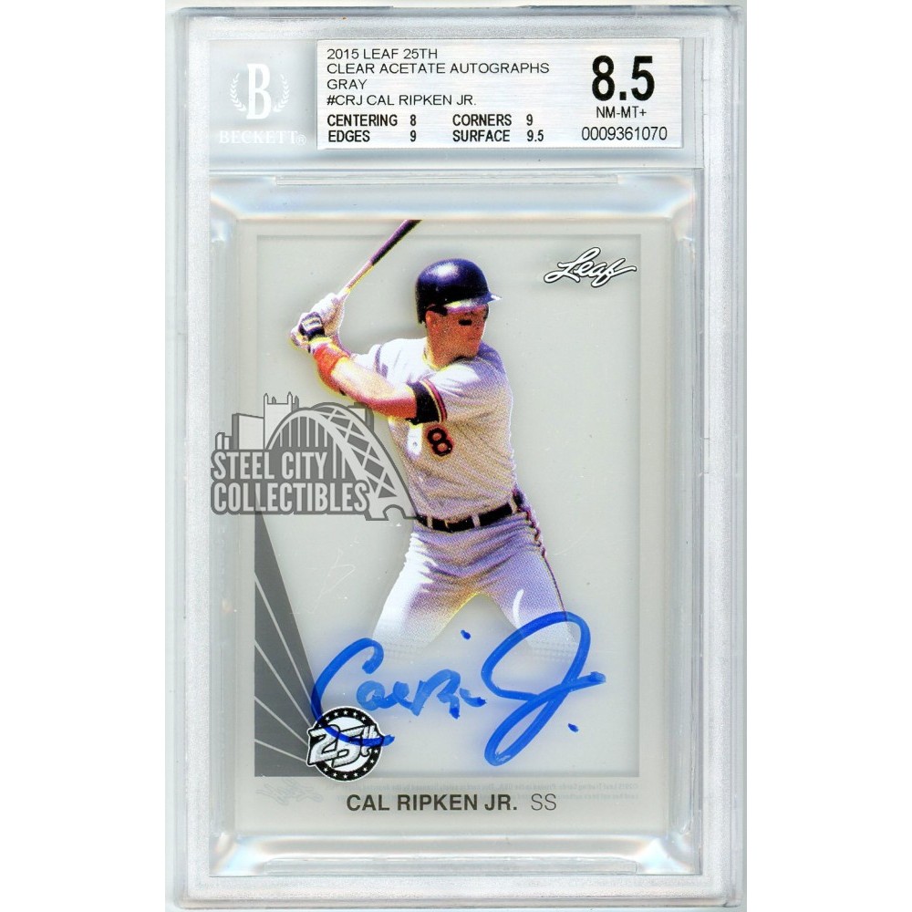 Cal Ripken J R Auto Card Cal Ripken Jr 2015 Leaf 25th Clear Acetate Gray Autograph Card #A-CRJ ...