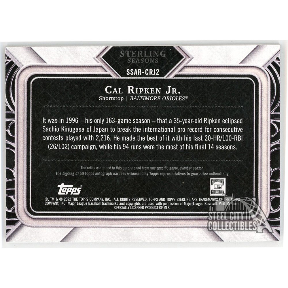 Cal Ripken, Jr.直書き直筆サイン パッチカード Cal Ripken Jr. 2022 Topps Sterling Seasons Relic Autograph