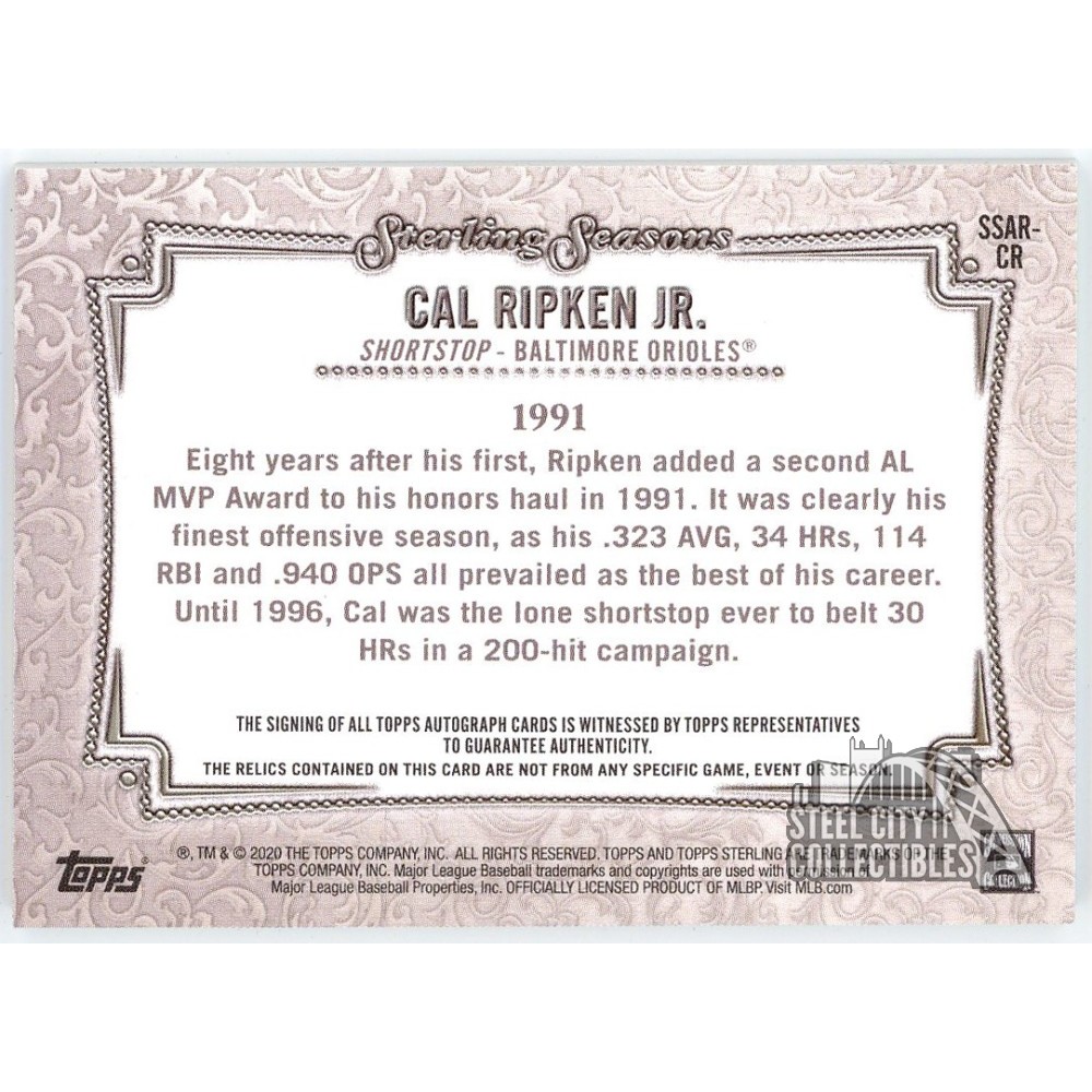 Cal Ripken Jr. 2020 Topps Sterling Seasons Dual Relic Autograph