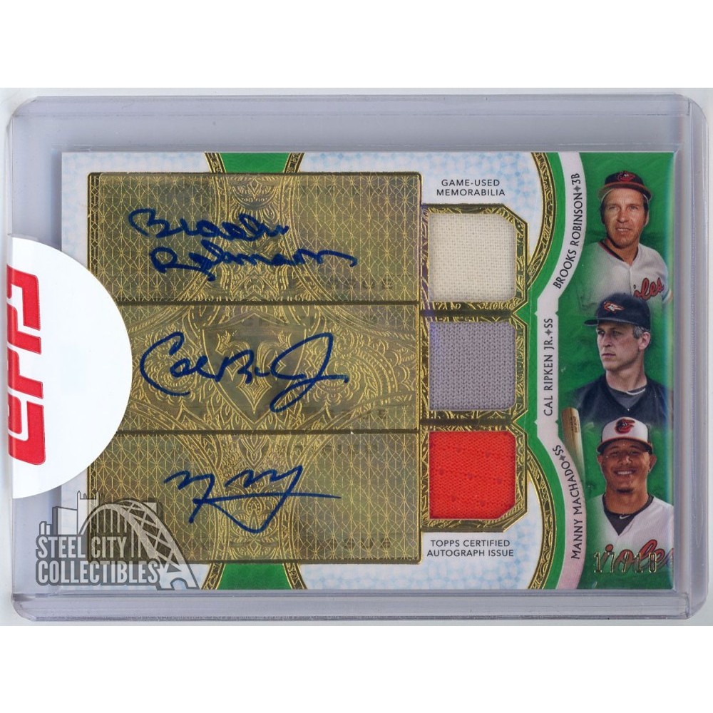 Ripken Jr., Robinson, Machado 2018 Topps Triple Threads Patch Auto
