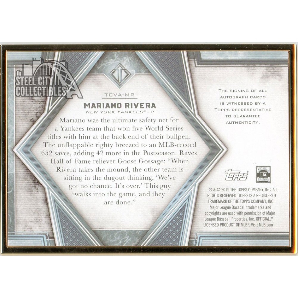 Mariano Rivera 2019 Topps Transcendent Purple Autograph Card #TCVA
