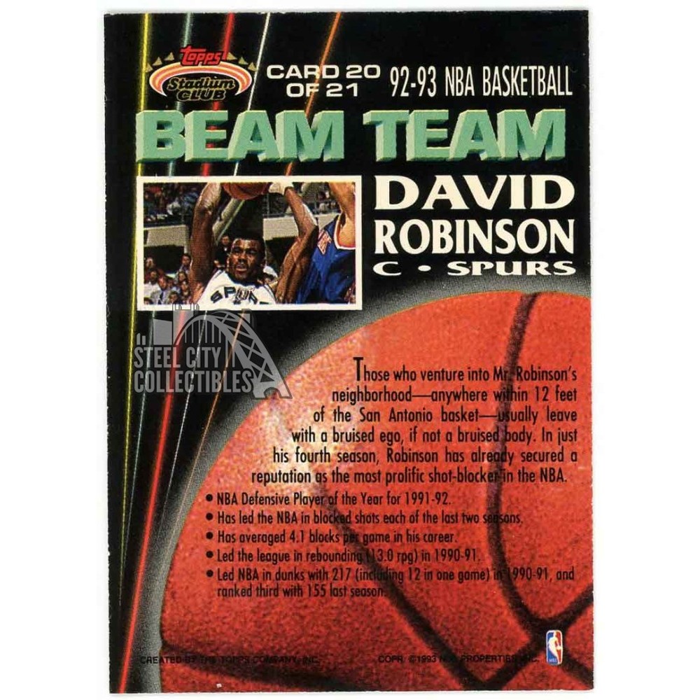 David Robinson 1992-93 Topps Stadium Club Members Only Beam Team