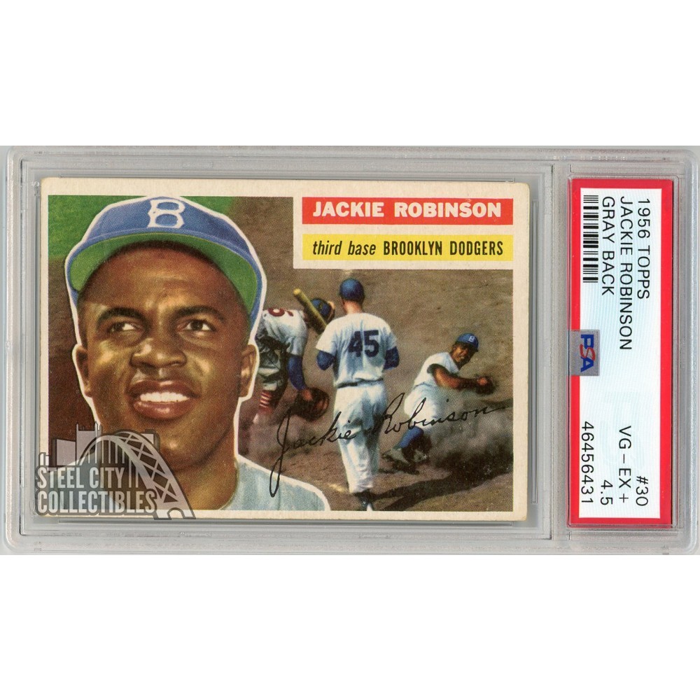 Jackie Robinson 1956 Topps Baseball Gray Back Card #30 PSA 4.5
