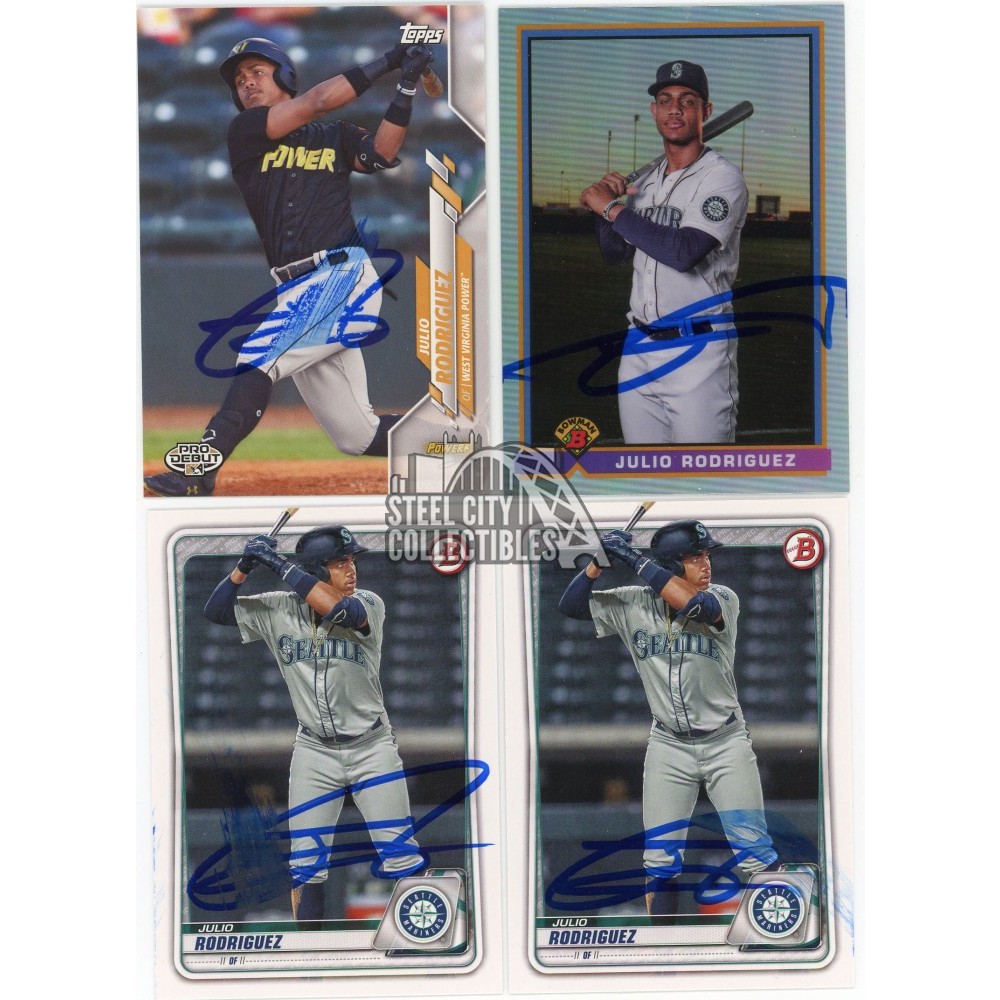 Julio Rodriguez Assorted Smeared Autograph 4-Card Lot | Steel City