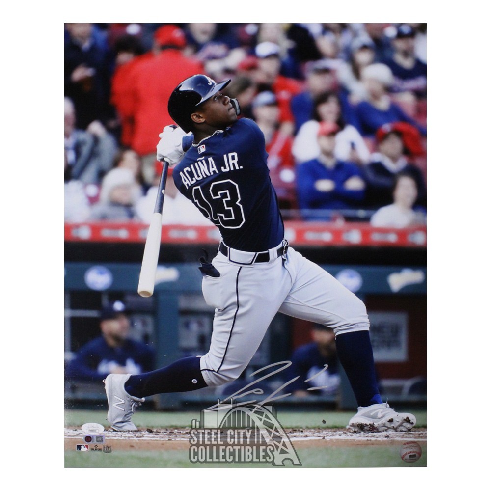 Ronald Acuna Jr Autographed Atlanta 16x20 Baseball Photo - JSA (Navy Jersey  Batting)