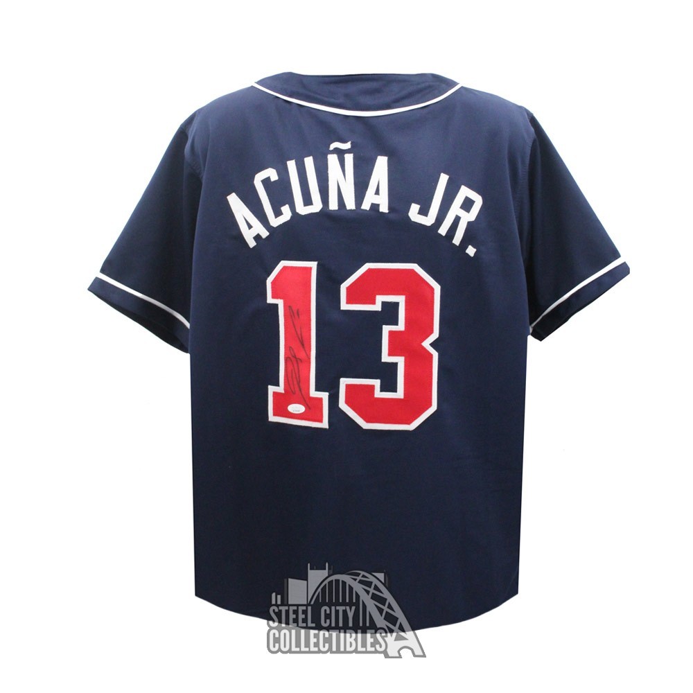 Ronald Acuna Jr Autographed Atlanta Custom Navy Baseball Jersey - JSA  (Black Ink)