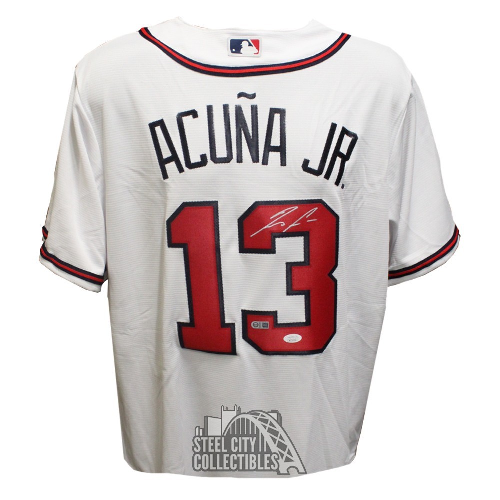 Ronald Acuna Autographed Atlanta White Majestic Baseball Jersey - JSA