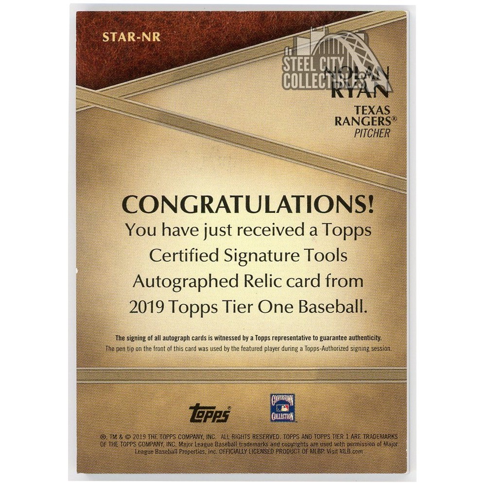 Nolan Ryan 2019 Topps Tier One Signature Tools Auto Card #STAR-NR
