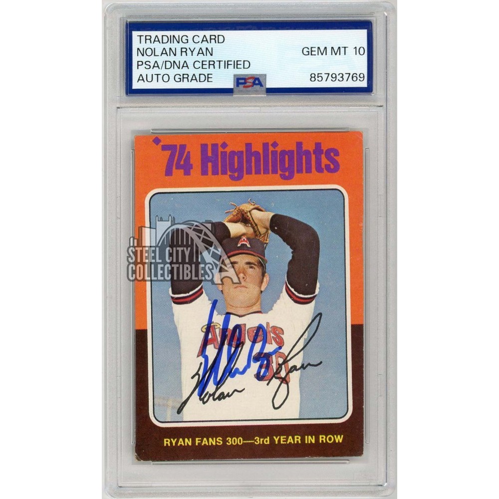 Nolan Ryan 1975 Topps 1974 Highlights Autograph Card #5 PSA/DNA 10
