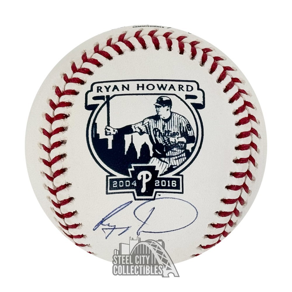Ryan Howard Inscriptions Ryan Howard Autographed Retirement Official MLB Baseball - BAS | Steel ...