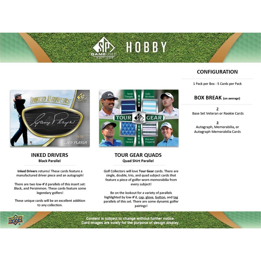 2024 Upper Deck SP Game Used Golf Hobby Box | Steel City