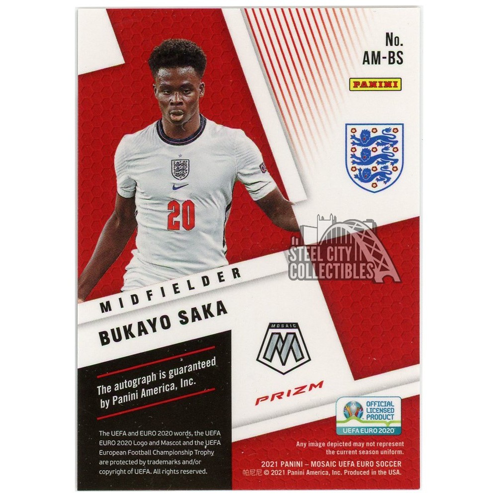 Bukayo Saka 2020-21 Panini Mosaic UEFA Euro Autograph Card #AM-BS