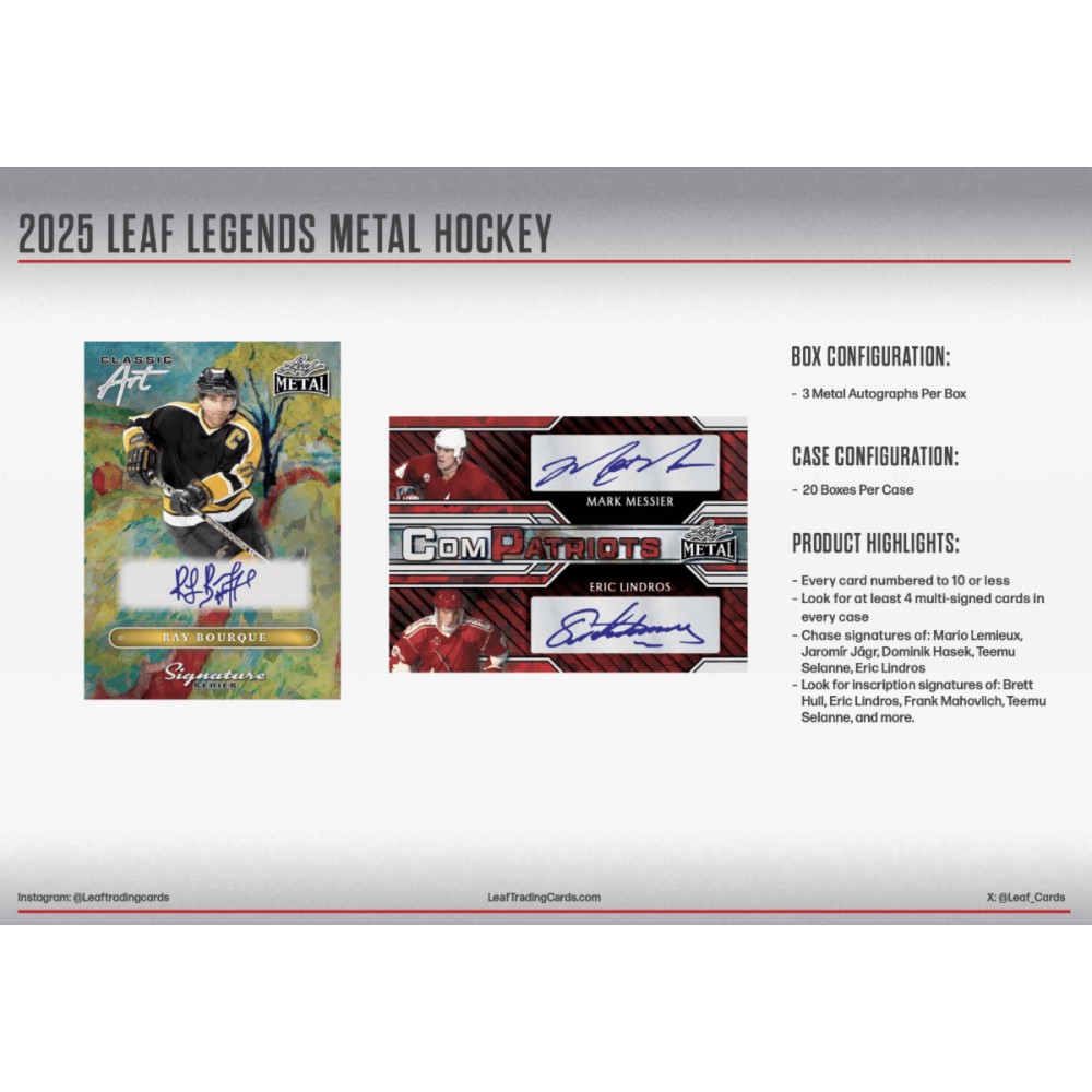 2025 Leaf Legends Metal Hockey Hobby Box | Steel City Collectibles