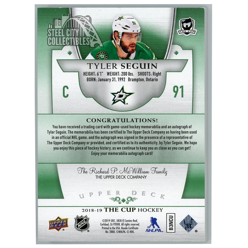 Tyler Seguin 2018-19 Upper Deck The Cup Green Button Autograph