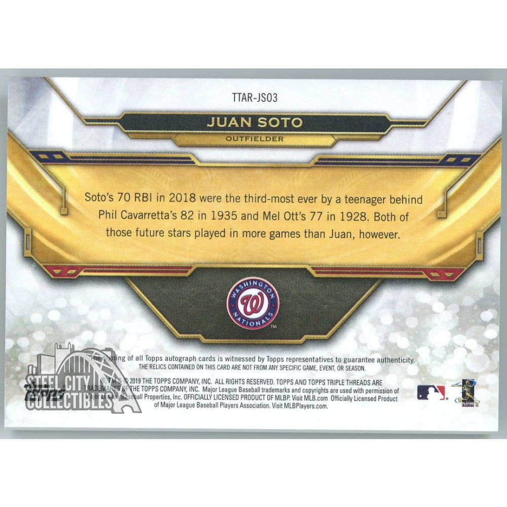 Juan Soto 2019 Topps Triple Threads Gold Triple Patch Auto