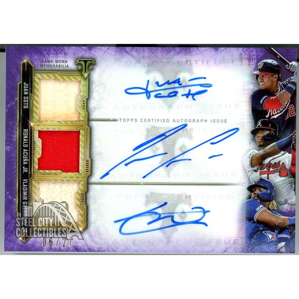 Soto, Acuna, Guerrero Jr. 2020 Topps Triple Threads Triple Relic